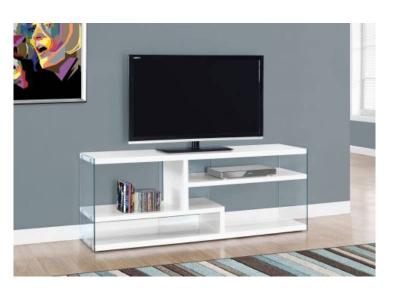 Monarch 60 Inch TV Stand in Glossy White with Tempered Glass - I 2690