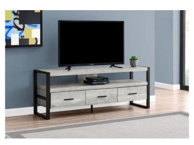 Monarch 60 Inch TV Stand With 3 Drawers In Grey Reclaimed Wood Look - I 2821