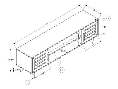 Monarch 72"L Walnut Wood-Look with 2 Doors  - I2719